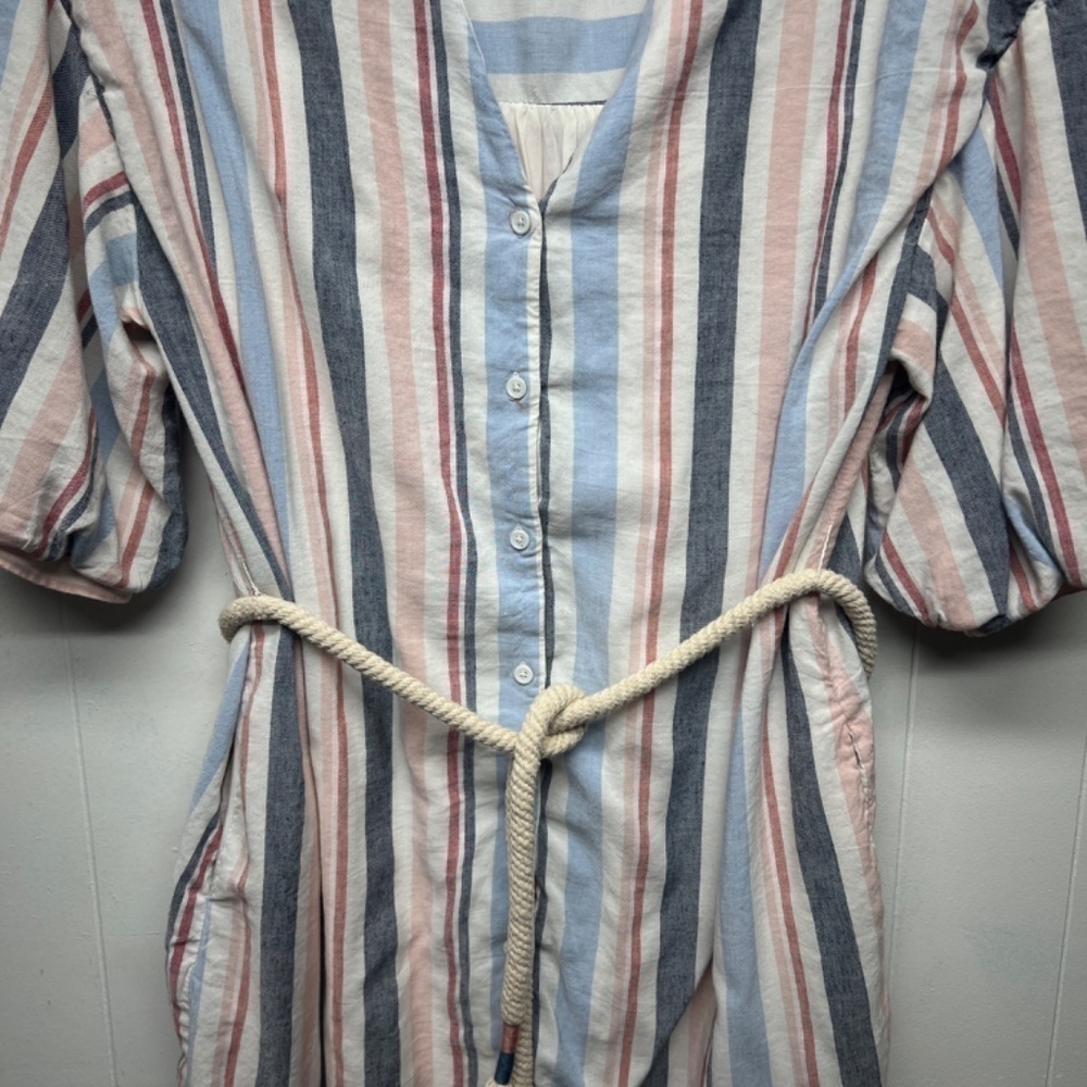 Skies Are Blue Linen Cotton Blend Striped Button Down Boho Women's Dress Medium - Picture 5 of 15